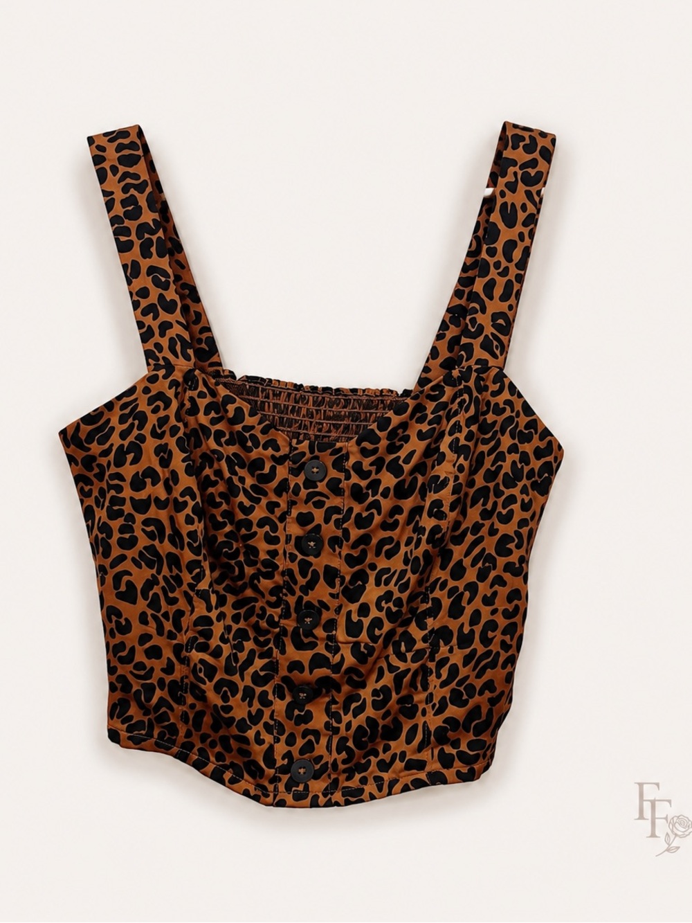 Good American Leopard Print Corset Crop Top Size 1 Smocked Back‎ Brown